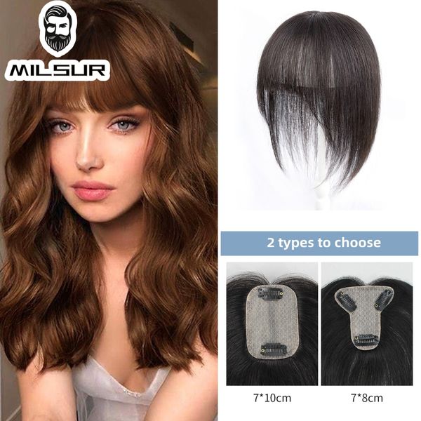 Synthétiques Toppers de cheveux humains pour les femmes Clip In BlackBrown Pièces droites Perte légère Couverture de volume Blanc 12 pouces 230214