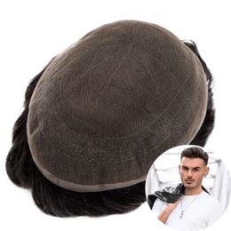 Synthetische S Men Toupee Full Lace Base Human Hair Systems Unit's Breathable Male capillaire prothesis Natuurlijk voor 230214