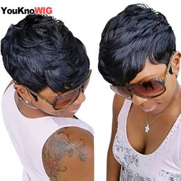 Synthetische s Pixie Cut Full Machine Made perruque cheveux humain Lijmloze korte bob Braziliaanse remy haar 230809