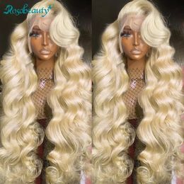 Synthétique S Rosabeauty 13x6 Blonde 613 HD Body Wave Lace Front Cheveux Humains 5X5 Sans Colle Porter Go 13X4 Frontal 250 Densité 40 pouces 231114