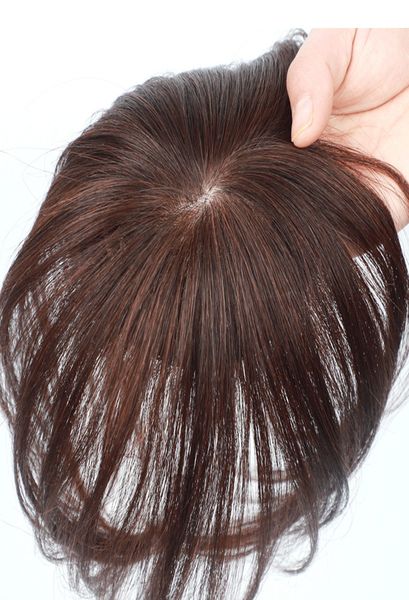 Tupé de cabello humano con base de piel sintética con 3 clips en 99 cm Top de seda transpirable Virgin Topper para mujeres Sin flecos Color marrón oscuro 230214