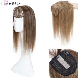 Synthétique s Snoilite Cheveux Toppers 10x12cm Femmes Topper 25x9cm Soie Base Naturel 100 Humain Pour pièce Avec Frange 230214