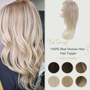 Synthetische S Vesunny Volledige hoofddekking Mono Basis Topper 100 Echt menselijk Haar Handgemaakte toupee met clips 35 cm Balayage Markated Color 230214