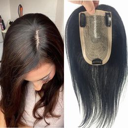Sintético S VSR 9x13 Topper de cabello humano para mujeres Recto 3 clips Negro Respiración Cordón suizo 913 cm Pérdida 230214