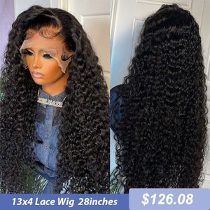 Synthetisch S Water Wave Lace voorkant krullend menselijk haar 30 inch nat en golvende diepe frontale 13x4 HD tranparent 230420