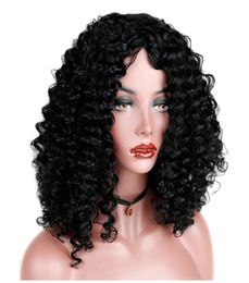 Pelucas rizadas afro cortas sintéticas para mujeres, cabello negro, fibra de alta temperatura, Color mezclado marrón y rubio, 16 pulgadas 9744805