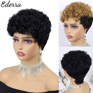 Synthétique courte des perruques humaines Pixie coupées cheveux brésiliens pour les femmes noires Hine Made Wig afro-américaine bouclée sans gloire 230808