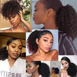 Synthétique Croix de cheval courte afro Puff Kinky Curly DrawString Ponytail Clip in Hair Extensions Pliée Naturel Pony Tail For Women