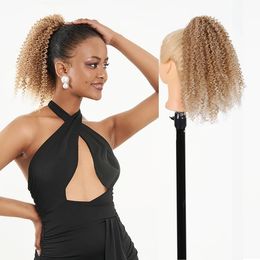 Cola de Caballo corta sintética Afro Puff rizado cordón cola de caballo Clip en extensiones de cabello postizo Natural cola de caballo para mujeres