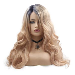 Synthetische golvende lange kanten pruik ombre pruik en grijze blonde pruiken voor zwarte vrouwen cosplay