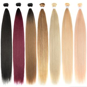 Trames synthétiques faisceau de cheveux raides Salon Extensions de cheveux naturels fausses fibres Super longue trame soumise sans couture