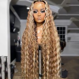 Pelera sintética 40 pulgadas de largo cabello brasileño cabello rubio marrón con encaje ondulada profunda peluca preinsreño de miel rubia encaje