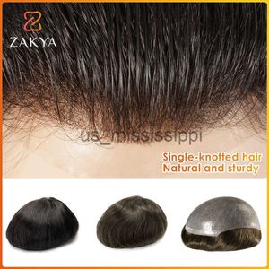 Synthetische pruiken 012 mm PU Enkele knoop Menselijk haar Prothese Heren Toupetje Mannelijke pruik Heren Capillaire prothese Natuurlijk 120 Dichtheidssysteem Voor mannen x0826