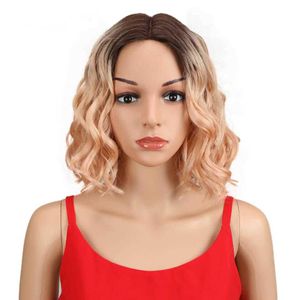 Synthetische pruiken 12 inch synthetische pruik cosplay korte bob kant ombre blond roze hittebestendig golvend haar s voor vrouwen 230227
