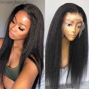 Synthetische pruiken 13x1 Lace Front Human Hair150% Remy Baby Haar Pruiken Haarlijn Lace Wig Lace Frontal Wig Full Glueless Kinky Straight Z230801