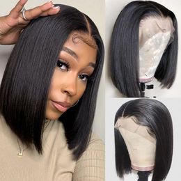 Pelucas sintéticas Pelucas de cabello humano con frente de encaje brasileño 13x4 Peluca corta y recta de Bob para mujeres Remy 4x4 Cierre de encaje Pelucas Bob con pelo de bebé 230824