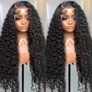 Perruques synthétiques 13x4 Lace Front cheveux humains brésilien vague profonde perruque frontale 360 bouclés pré-cueillis pour les femmes 230922