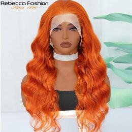 Pelucas sintéticas 13x5 Naranja Ginger Body Wave Lace Front Brown Frontal Cabello humano natural para mujeres Remy Wig 200 231219