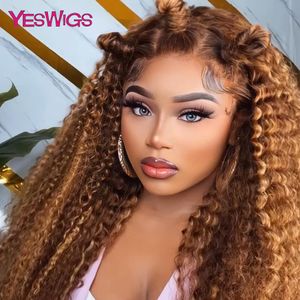 Synthetische pruiken 13x6 Hoogtepaard Wig Human Hair Brown Lace Front Kinky Curly voor vrouwen Deep Wave Transparant Frontal 230821