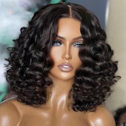 Synthetische pruiken 16inch Short Bob Soft Glueless 180 Density Curly Lace Front pruik voor zwarte vrouwen Babyhair vooraf geplukte natuurlijke haarlijn Deep Wave 230214