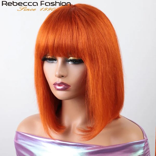 Perruques synthétiques 180D Orange/gingembre couleur blonde droite cheveux humains Bob perruques avec frange Remy pleine machine faite pour les femmes P4/30 613 99J T1B/27 231012