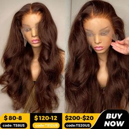 Perruques synthétiques 220 Densité Body Wave Lace Front Wig 30Inch Ginger Chocolate Brown Hd al Colored Human Hair For Women 230314