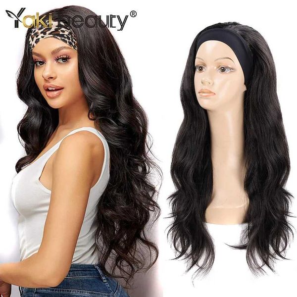 Pelucas sintéticas Peluca con diadema de hielo ondulada sintética de 28 pulgadas para mujer Afro sin pegamento Color natural Fiesta de boda negra Diaria POR YAKI BEAUTY 240328 240327