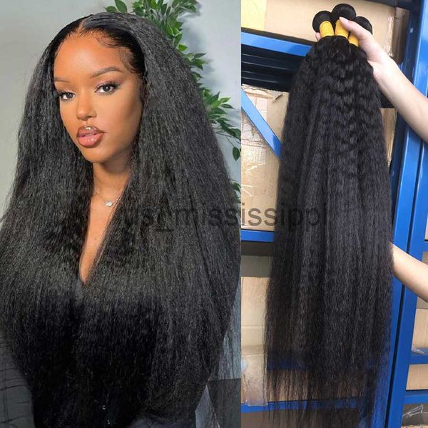 Perruques synthétiques 3 faisceaux crépus droits péruviens tissage de cheveux faisceaux de cheveux humains bruts vierge Remy pour les femmes grossière trame Yaki x0823