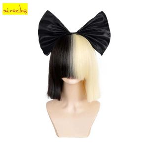 Perruques synthétiques 3494 Xi.Rocks court Ombre pour les femmes droites SIA Cosplay noir blond Bob perruques avec frange synthétique faux cheveux 240328 240327