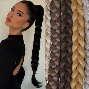 Pelucas sintéticas 34 pulgadas de largo cabello de cola trenzada para mujeres cola negra marrón con cuerda fibra de alta temperatura 231115