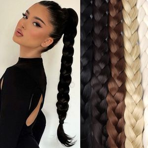 Perruques Synthétiques 34 pouces Synthétique Longue Queue Tressée Cheveux s pour Femmes Queue Brune Noire avec Corde Fibre Haute Température 230629