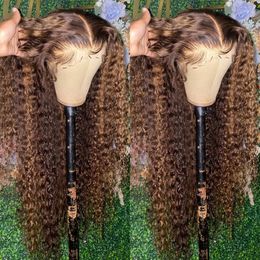 Perruques synthétiques 36 30 pouces Highlight Ombre Deep Wave 13x4 Lace Frontal Wig Honey Brown Coloré 13x6 Curly Transparent Front Human Hair 231027