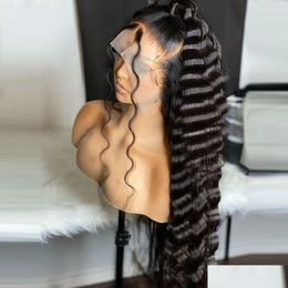 Perruques synthétiques 360 dentelle vague profonde avant perruque de cheveux humains longue HD transparente sans colle perruques pour les femmes pré-épilées synthétique résistant à la chaleur Dhaxg