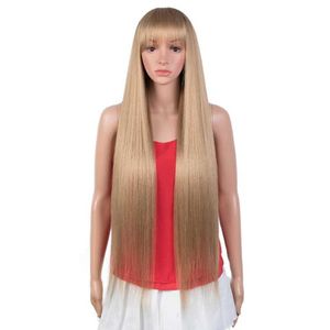 Synthetische Pruiken 38 Inch Pony Lange Rechte Synthetische Pruiken voor Vrouwen Ombre Bruin Wijnrood Hittebestendige Cosplay 230227