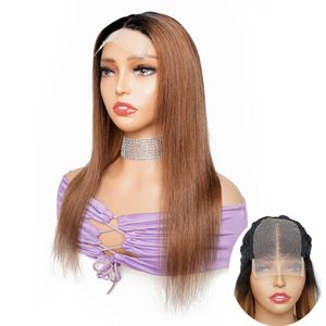 Perruques synthétiques 4 * 4 Lace Closure Wig Straight Ombre Color T1b27 Honey Blonde 1b30 Medium Auburn Remy Indian Human Hair Front Wigs 230227