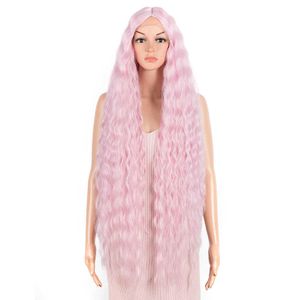Synthetische pruiken 42 inch kan kant pruik haar synthetische s voor zwarte vrouwen ombre blond roze water golvende lange krullende cosplay 230227
