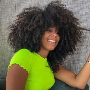 Synthetische pruiken 4B 4C Afro Pruik Echt haar Met pony Lijmloze pruik Echt haar Klaar om te dragen 180% 220% Haardichtheid Natuurlijk Afro Kinky Krullend haar Sale 231012