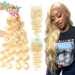 Synthetische pruiken 4x4 5x5 vetersluiting met 2 3 4 bundels 613 Blonde Body Wave-bundel Braziliaans haarweefsel Remy-haarbundels met HD-sluiting 231211