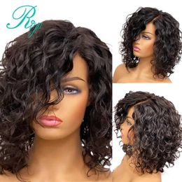 Perruques synthétiques 4X4 fermeture dentelle perruque Pixie court bouclé Bob coupe émoussé dentelle fermeture perruques de cheveux humains pour les femmes noires Remy pré-plumé brésilien Riya 240328 240327