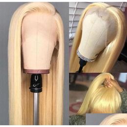 Synthetische pruiken 613 Blond Kanten Voorkant Pruik van echt haar 150% Haardichtheid 26 inch Blond Braziliaans Remy Recht Voor zwarte vrouwen Baby Remy6578 Dhbrz