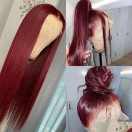 Perruques synthétiques 613 bleu / rose / violet / jaune / rouge Colorf perruque brésilienne droite avant de lacet pré-épilée cheveux frontaux pour femmes Drop Deli Dhjty
