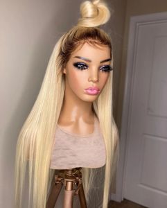 Perruques synthétiques 613 HD Lace Frontal Wig cheveux humains racine brune blonde brésilienne vierge 13x4 sans colle droite 4x4 fermeture pour femmes 230927