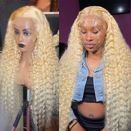 Perruques synthétiques 613 Honey Blonde Loose Deep Wave 13x4 Lace Frontal Perruque de cheveux humains bouclés colorés pré-plumés 30 pouces brésilien Remy 230821