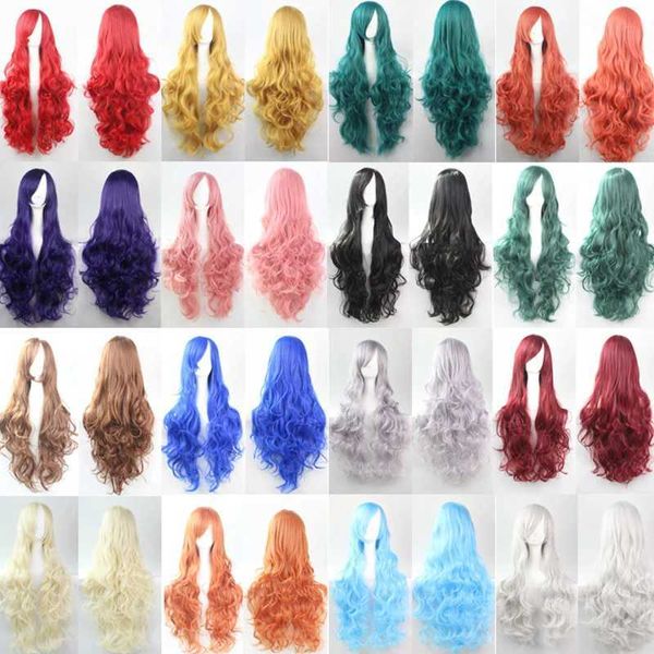 Perruques synthétiques 80 cm de long bouclés oblique frange perruque Halloween cosplay perruque haute température fil fibre chimique cheveux femme perruque 240328 240327