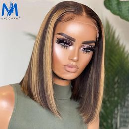 Synthetische pruiken 816 inch rechte P427 Bruin hoogtepunt Bob Wig 13x4 Lace Front Human Hair voor vrouwen vooraf geplukte Braziliaanse Remy Short 230821