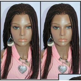 Synthetische pruiken afrika vrouwen stijl micro gevlochten lace front pruik donkerbruin kleur box vlecht deel met baby haar drop levering producten Dhdl7