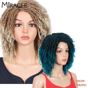 Perruques Synthétiques Afro Tressé Perruque Dreadlock Perruque Twist Perruques pour Femmes Noires Court Bouclés Perruques Synthétiques Ombre Brun Crochet Perruque Miracle Perruque 230701