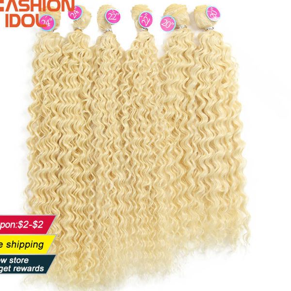 Perruques synthétiques Afro Kinky Curly Hair Weave Bundles 613 Blonde Couleur Synthétique Nature 6 Pc 20 22 24 Pouces 230227