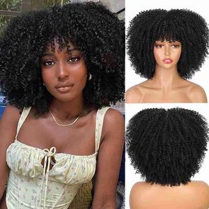 Pelucas sintéticas Afro Kinky Curly Wig High Puff Natural Hair Wigs con flequillo hechas pelucas sintéticas cortas sin glú bajo para mujeres Balck HKD230818