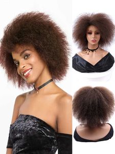 Perruques synthétiques Afro crépus bouclés perruques synthétique court Yaki moelleux cheveux raides perruque pour femmes gratuit frange perruque brun noir aspect naturel 240328 240327